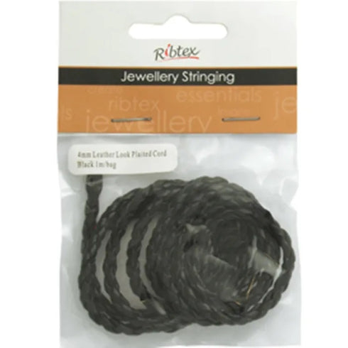 Black Plaited Leather Look Cord